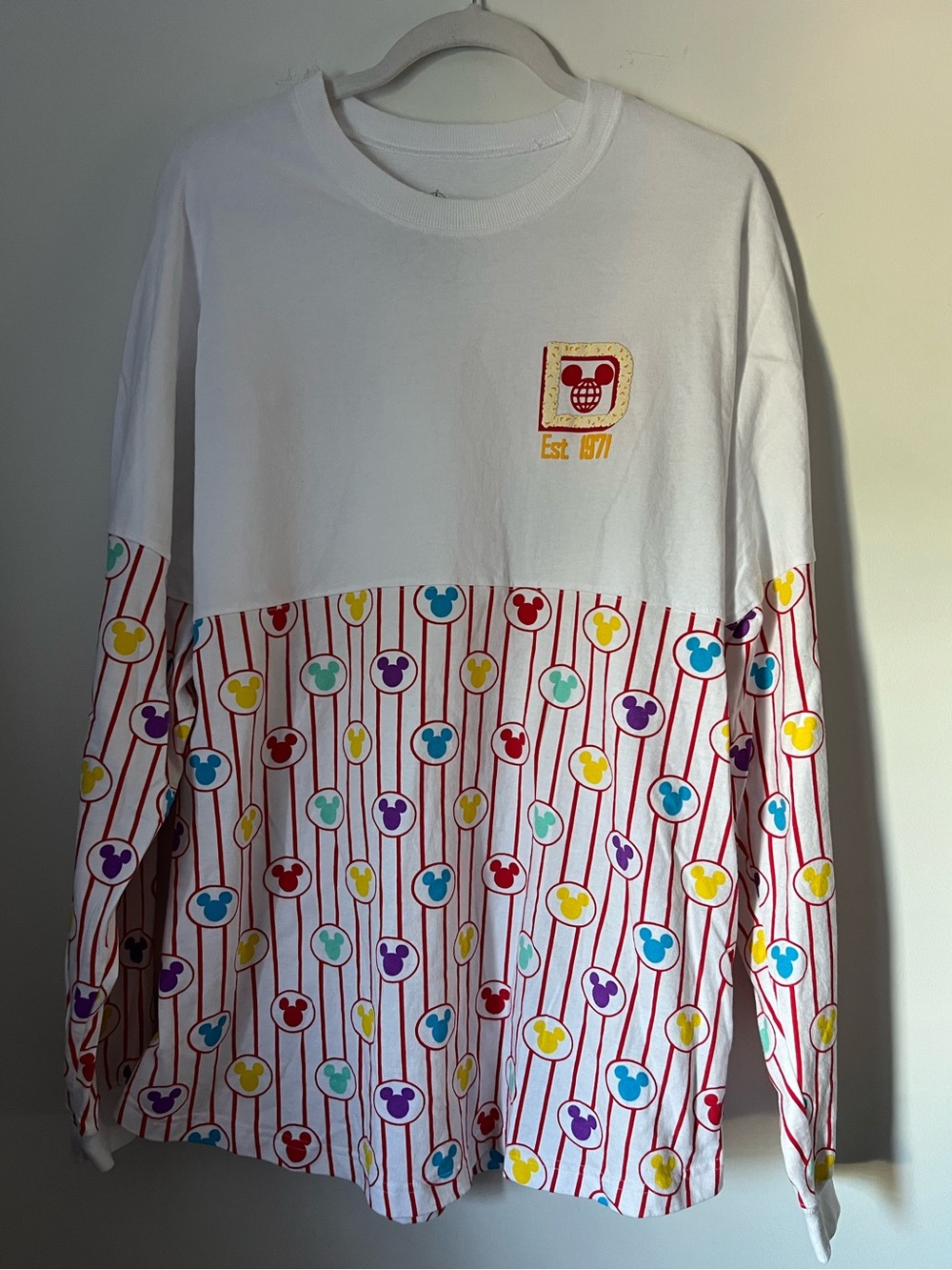 Disney Parks Popcorn + Ballon Spirit Jersey Striped Pattern Multicolored Mickey